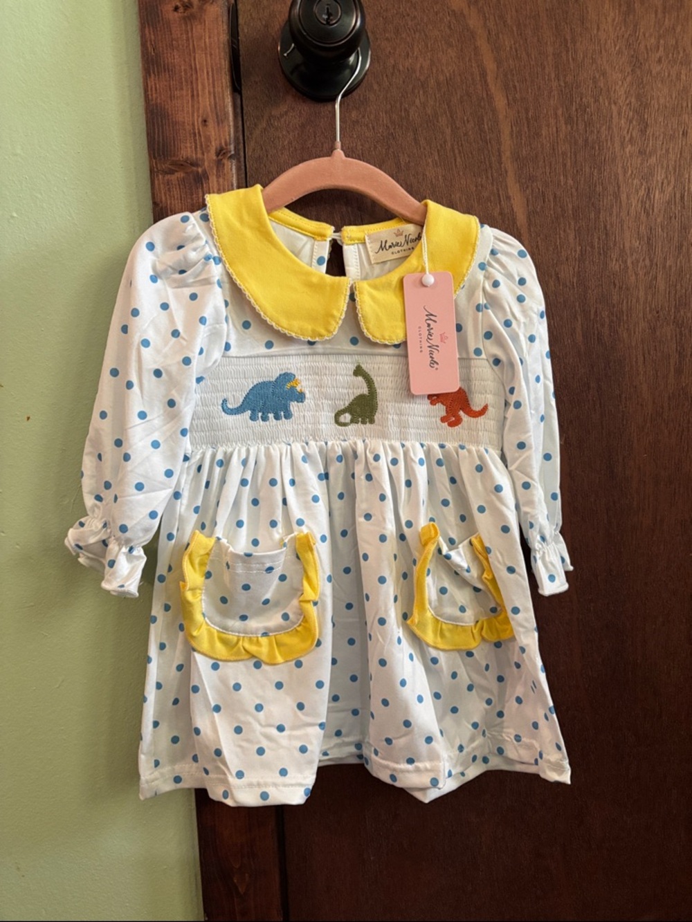 NWT Polka Dot Dino Dress with Yellow Collar